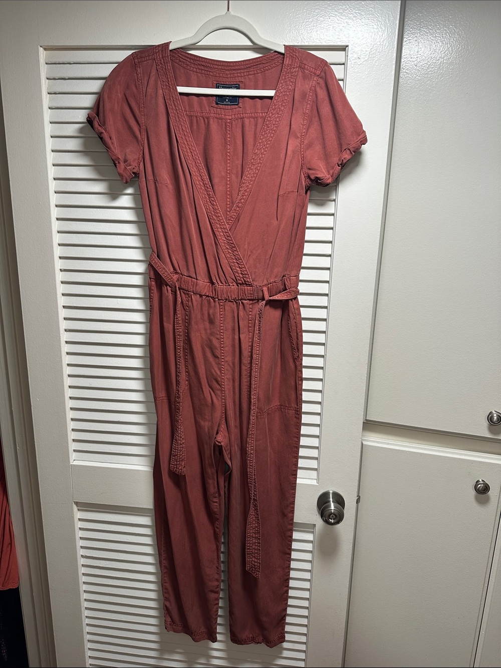 Abercrombie Rust Short-Sleeve Wrap Jumpsuit with Belt